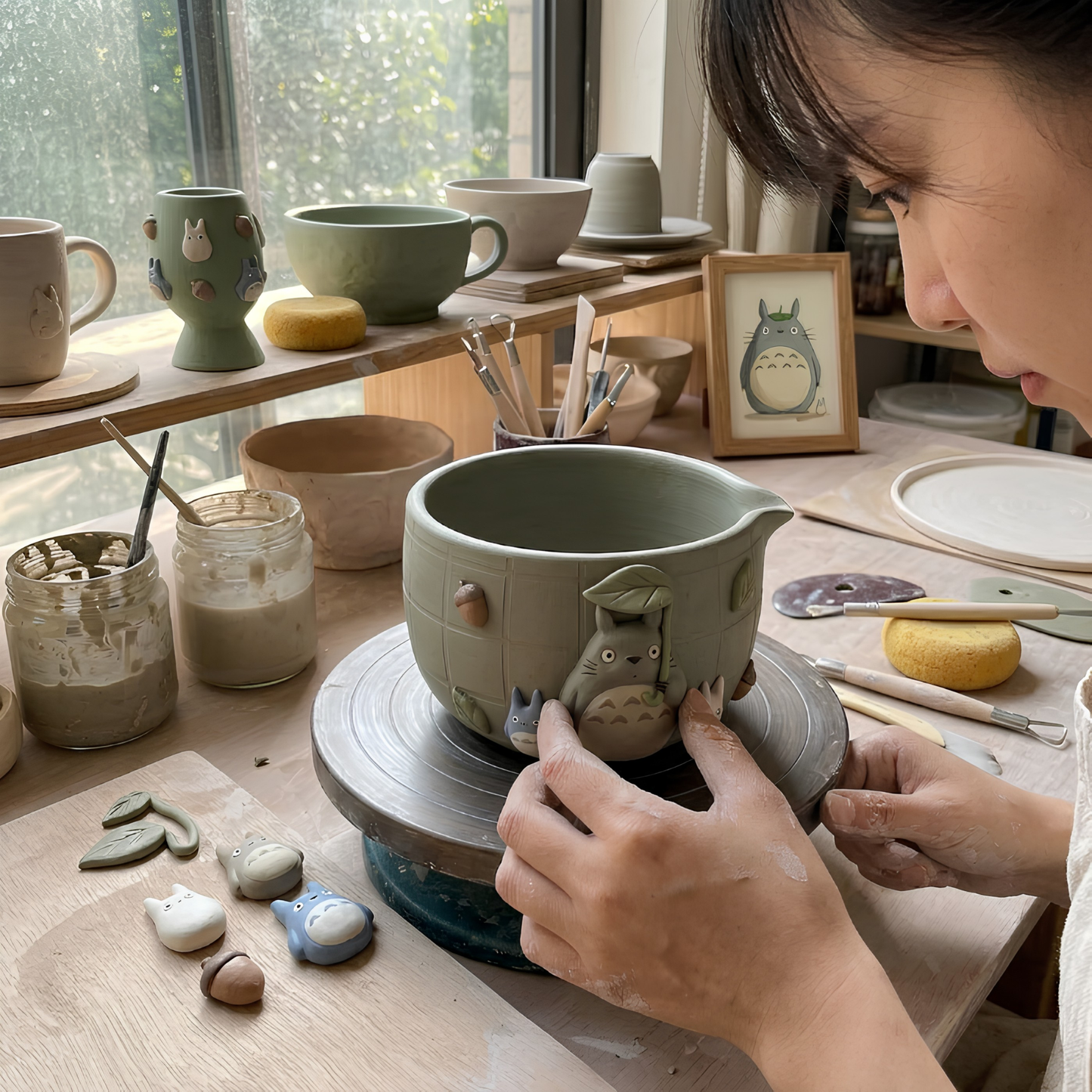 Mint Green My Neighbor Totoro Matcha Bowl | Handmade Ceramic Chawan | LA010