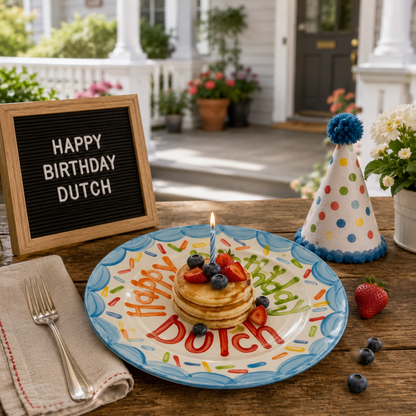 Personalized Birthday Plate – Blue Scalloped Border, Colorful Sprinkles & Cake Design | BHL012