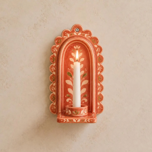 Ceramic Wall Candle Holder, Terracotta Floral Wall Sconce | LA117