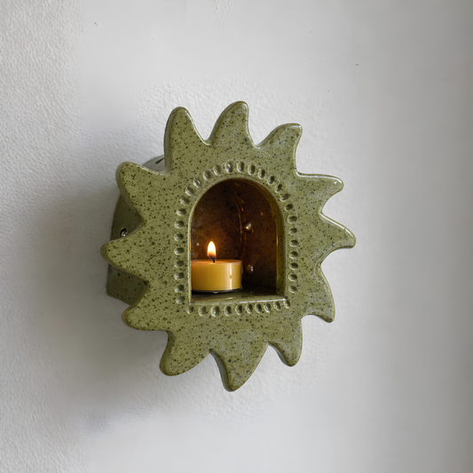 Handmade Ceramic Sun Wall Candle Holder, Green Speckled Sconce, Cozy Cottagecore Decor | LA113 (Copy)