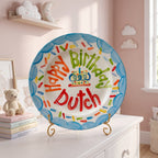 Custom Name Birthday Plate – Blue Scalloped Sprinkle Cake Design | BHL012