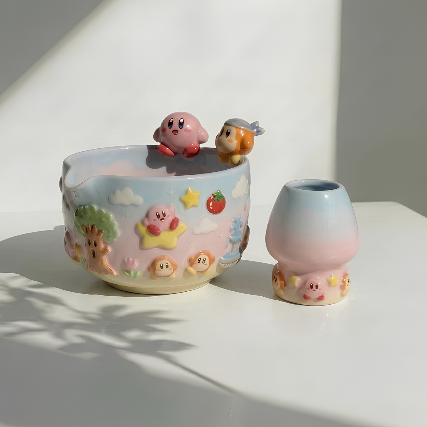 Ombre Kirby and Waddle Dee Matcha Bowl | Handmade Ceramic Chawan | LA018