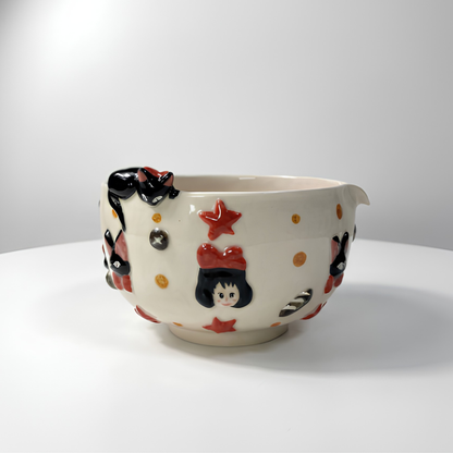 Kiki's Delivery Service 3D Handcrafted Ceramic Matcha Bowl and Jiji Whisk Holder Set • HX12