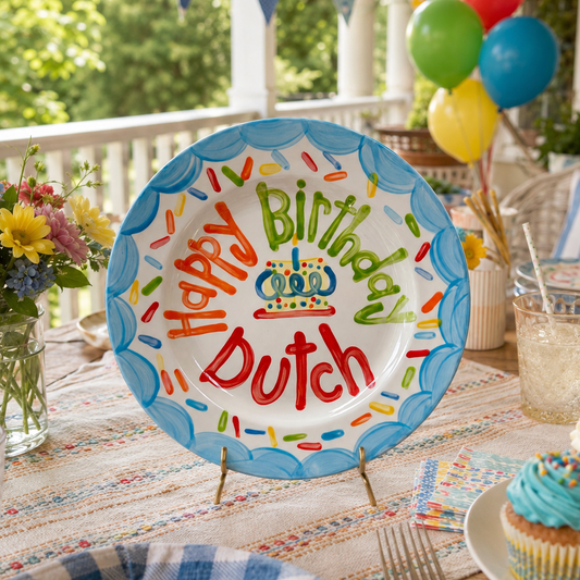 Custom Name Birthday Plate – Blue Scalloped Sprinkle Cake Design | BHL012
