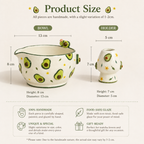 Cute Avocado Floral Ceramic Matcha Set – Handcrafted Spouted Bowl with 3D Avocado Figurine & Whisk Holder • HX59