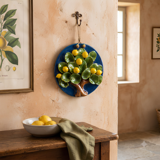 3D Ceramic Lemon Tree Wall Hanging Plaque, Handmade Mediterranean Kitchen Wall Decor • HX47