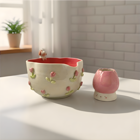 Tulip Matcha Bowl Set | Handmade Matcha Bowl Set | LA037
