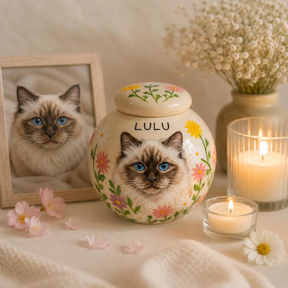 Hand-Painted Pet Portraint Urn | Personalized Ceramic Keepsake | LA200