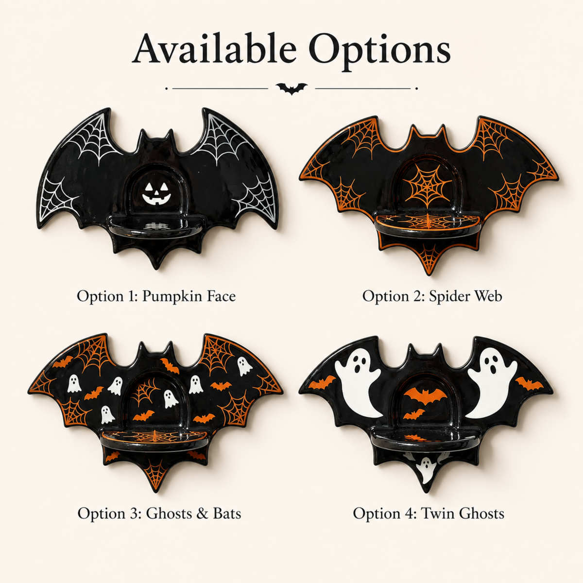 Handmade Ceramic Halloween Ghost Wall Sconce Candle Holder, Vintage Spooky Black Bat Tealight Holder Wall Hanging, Halloween Decor • HX61