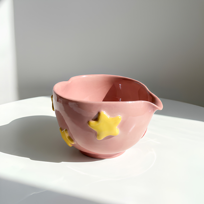 Kawaii Kirby 3D Handcrafted Ceramic Matcha Bowl and Warp Star Whisk Holder Set • HX14