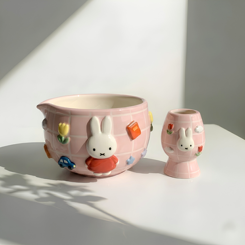 Checkered Miffy Matcha Bowl | Handmade Ceramic Chawan | LA024