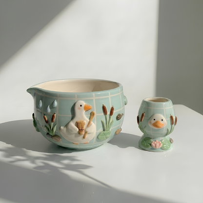 Green Frog Matcha Bowl | Handmade Ceramic Chawan | LA012