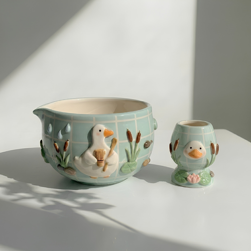 Green Frog Matcha Bowl | Handmade Ceramic Chawan | LA012