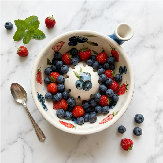 Handmade Ceramic Berry Bowl, Small Fruit Washing Bowl, Strawberry & Blueberry Colander, Cottagecore Kitchen Gift | LA101