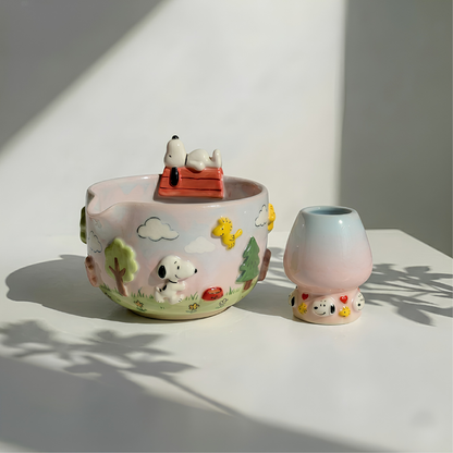 Ombre Snoopy Matcha Bowl | Handmade Ceramic Chawan | LA013