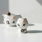 Cute 3D Chicken & Fried Egg Ceramic Matcha Bowl and Whisk Holder Set • HX02