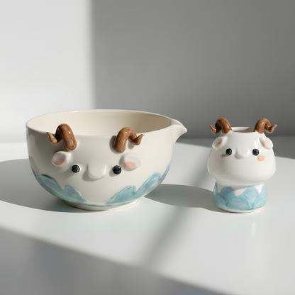 Handcrafted 3D Baby Dragon Ceramic Matcha Bowl with Spout • HX18
