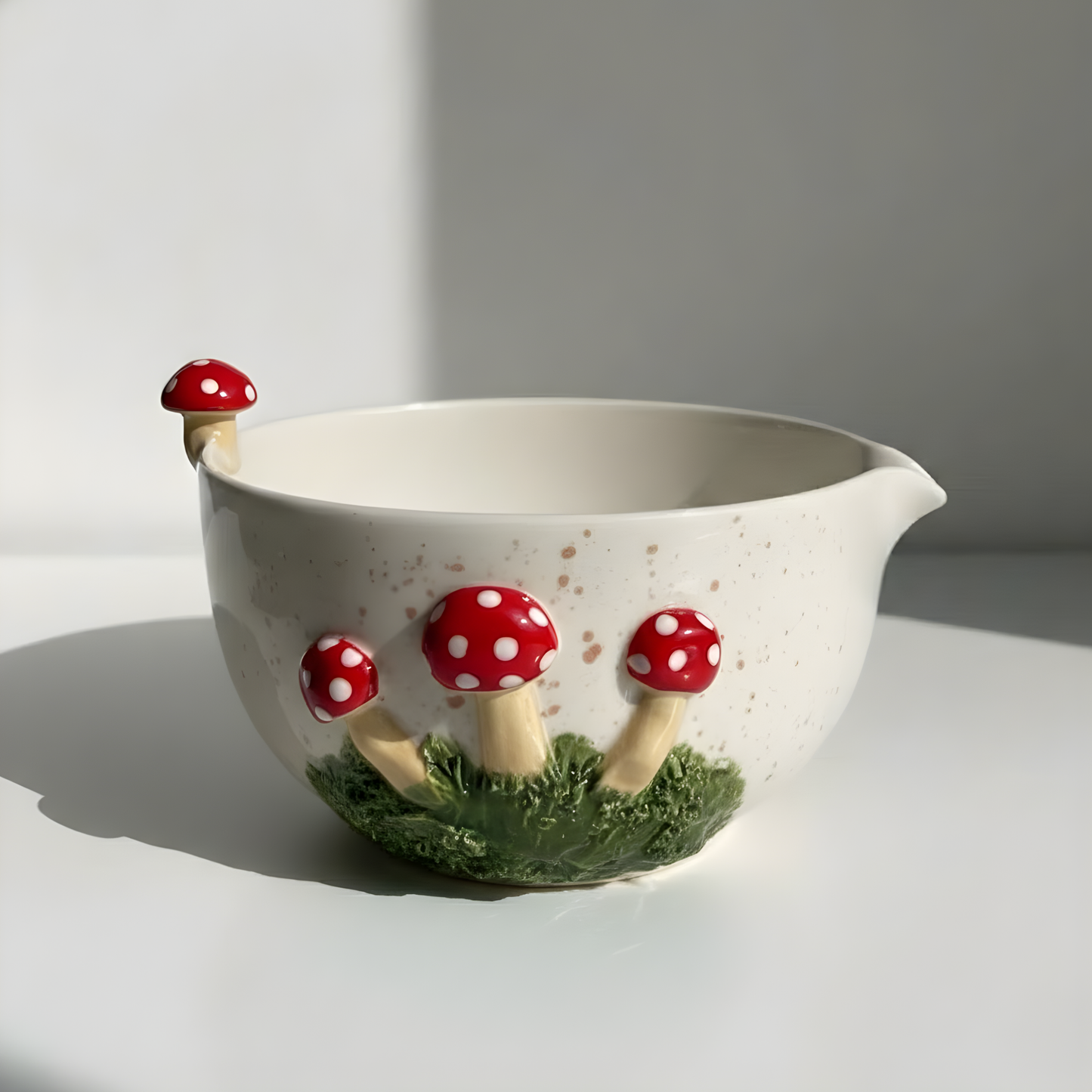 Handcrafted Mushroom Garden Ceramic Matcha Bowl and Whisk Holder Set • HX42