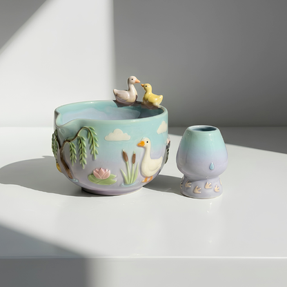 Ombré Goose Silly Matcha Bowl | Handmade Ceramic Chawan | LA020