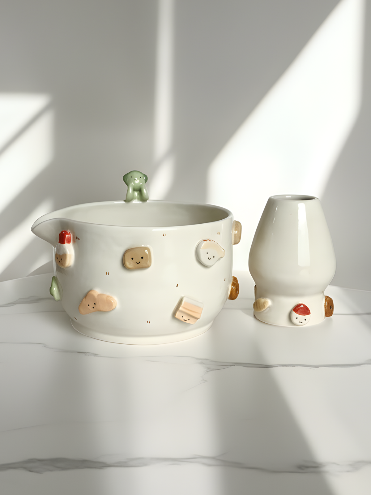 Smiski Bakery 3D Handcrafted Ceramic Matcha Bowl and Whisk Holder Set – Cozy Matchawan • HX04