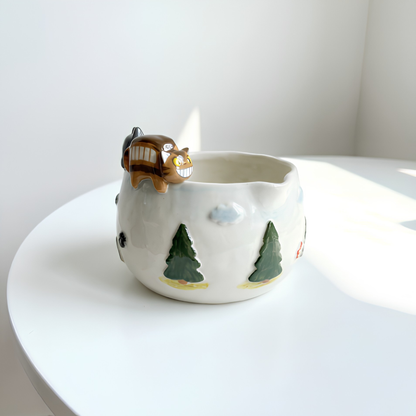 Studio Ghibli Inspired Totoro & Catbus Matcha Set–Handcrafted Ceramic Tea Bowl • HX01