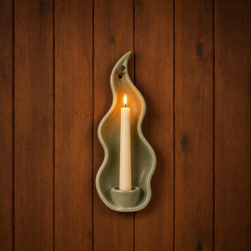 Ceramic Wall Candle Holder, Handmade Ceramic Sconce, Sage Green Taper Candle Holder, Minimalist Wall Decor, Rustic Home Decor | LA127