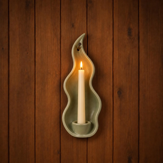 Ceramic Wall Candle Holder, Handmade Ceramic Sconce, Sage Green Taper Candle Holder, Minimalist Wall Decor, Rustic Home Decor | LA127