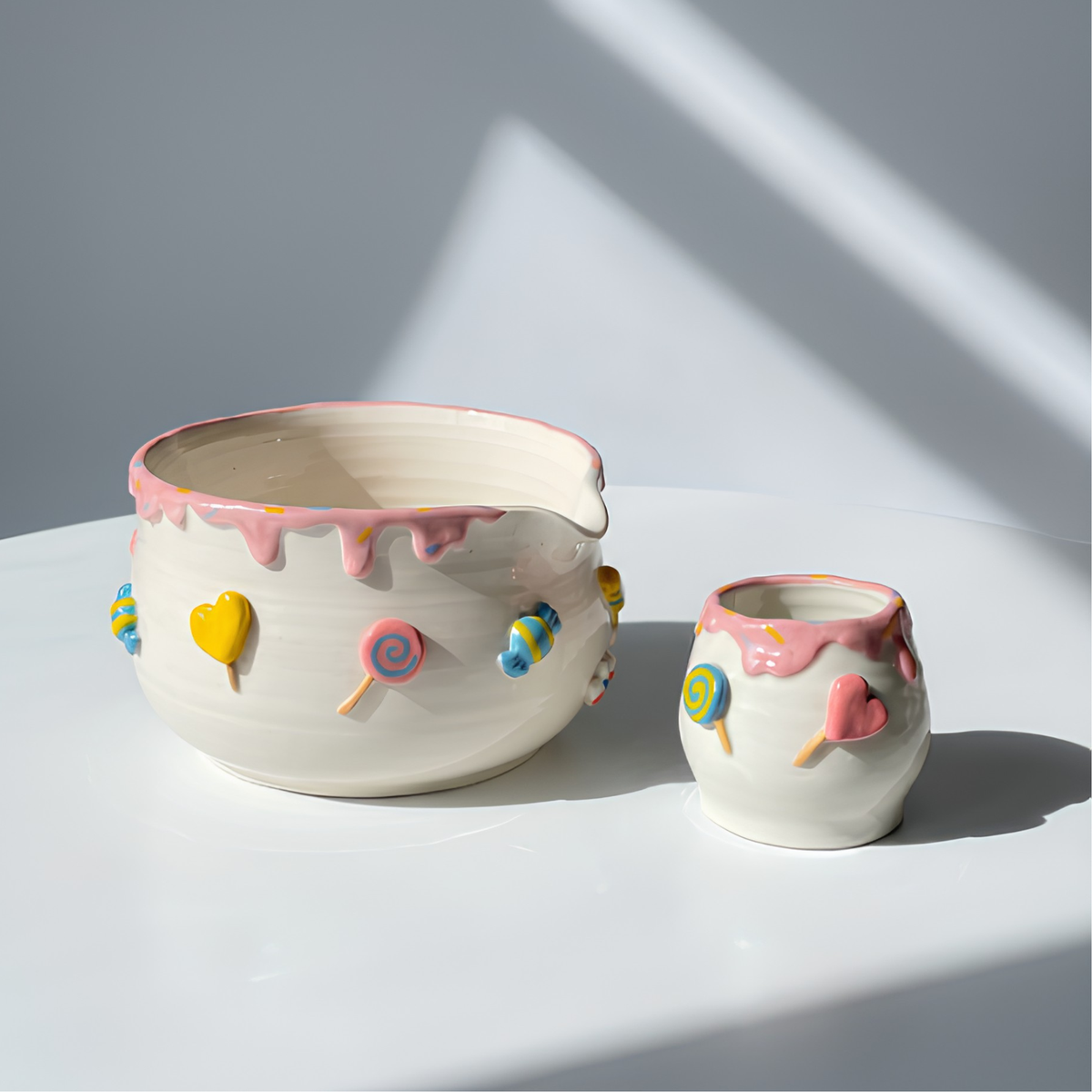Handcrafted Sweet Candy Ceramic Matcha Bowl and Whisk Holder Set • HX25