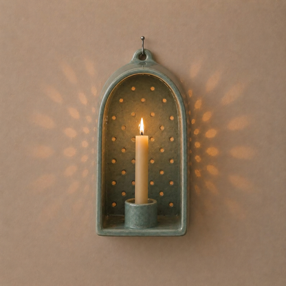 Ceramic Ajour Wall Candle Holder, Shadow Casting Wall Sconce, Handmade Perforated Candle Holder, Housewarming Gift Decor | LA128
