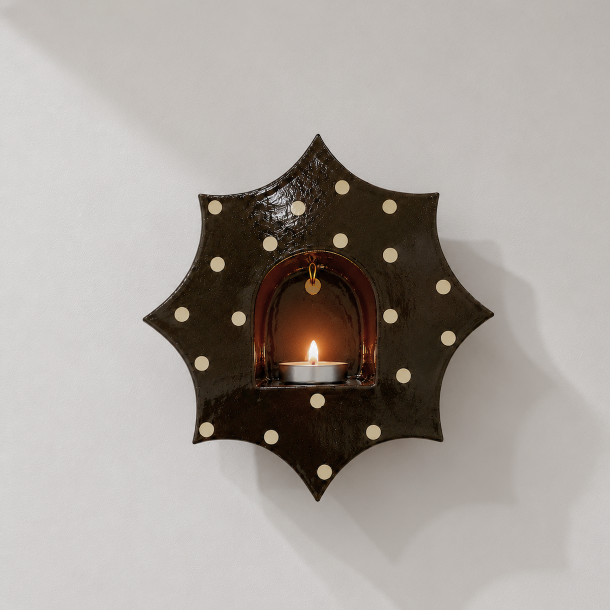 Polka Dots Ceramic Candle Holder, Handmade Wall Sconce, Celestial Home Decor, Coastal Wall Accent, Boho Decor | LA114