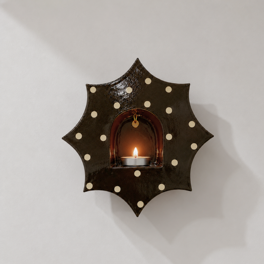 Polka Dots Ceramic Candle Holder, Handmade Wall Sconce, Celestial Home Decor, Coastal Wall Accent, Boho Decor | LA114