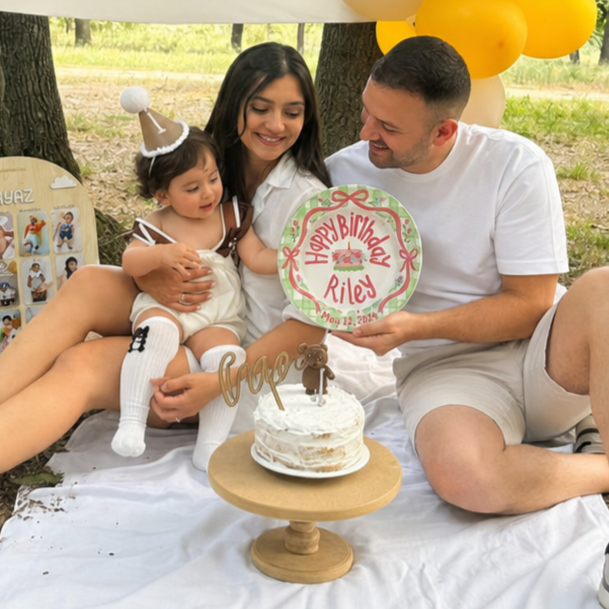 Personalized Green Birthday Plate, Custom Ceramic Birthday Dish, Green Gingham Pink Bow Plate, Girls Birthday Tradition Keepsake | B095