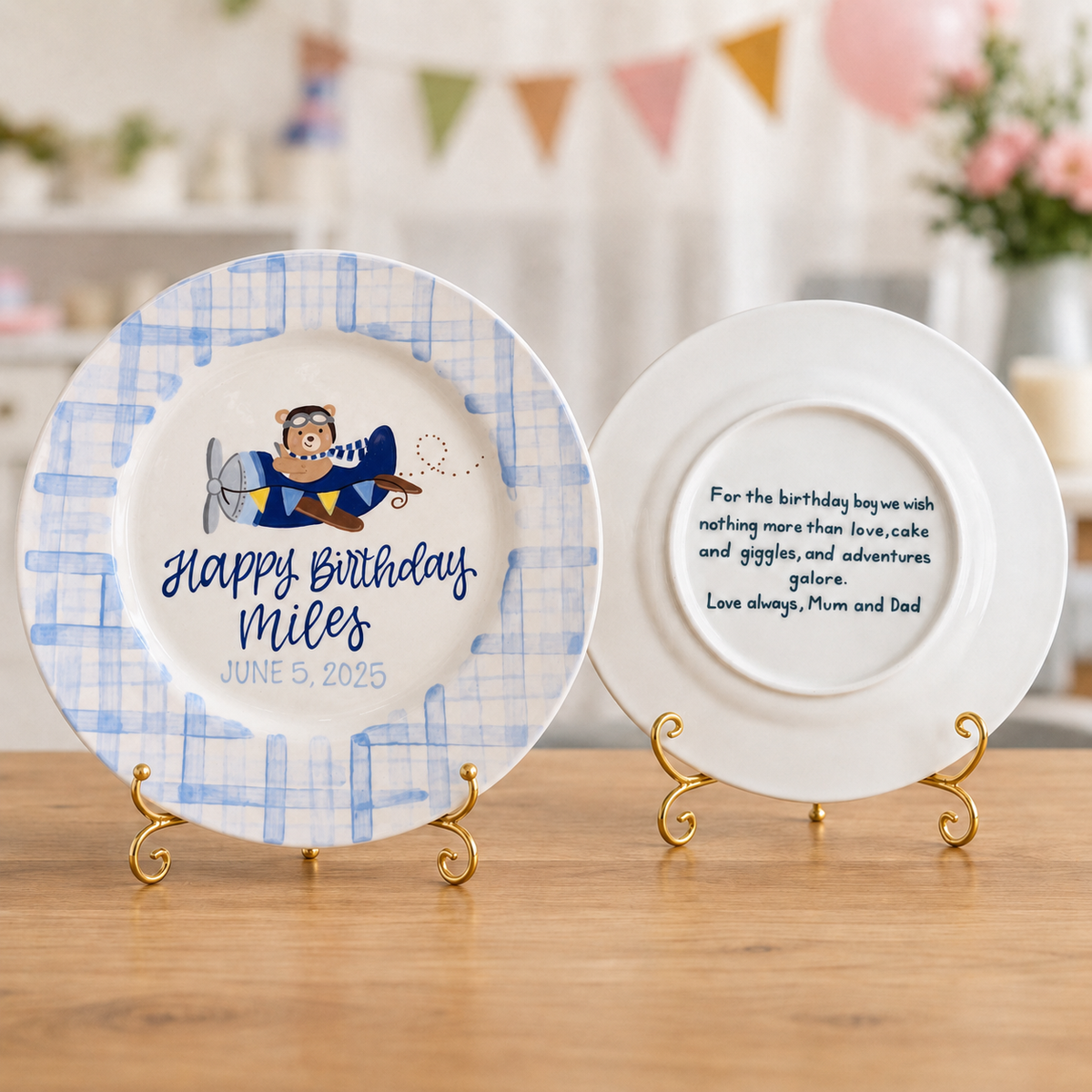 Personalized Birthday Plate for Boy, Airplane Ceramic Keepsake, Custom Name Birthday Plate | BGI023