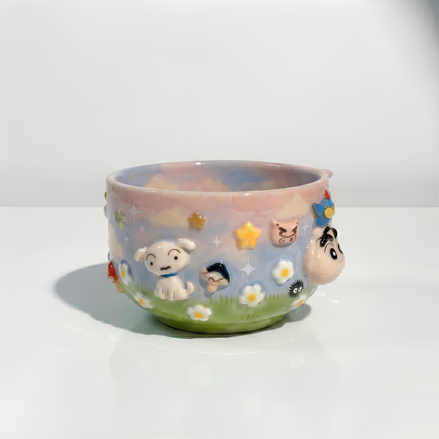 Crayon Shin-chan Action Kamen 3D Handcrafted Ceramic Matcha Bowl and Whisk Holder Set • HX26