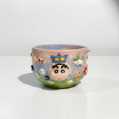 Crayon Shin-chan Action Kamen 3D Handcrafted Ceramic Matcha Bowl and Whisk Holder Set • HX26