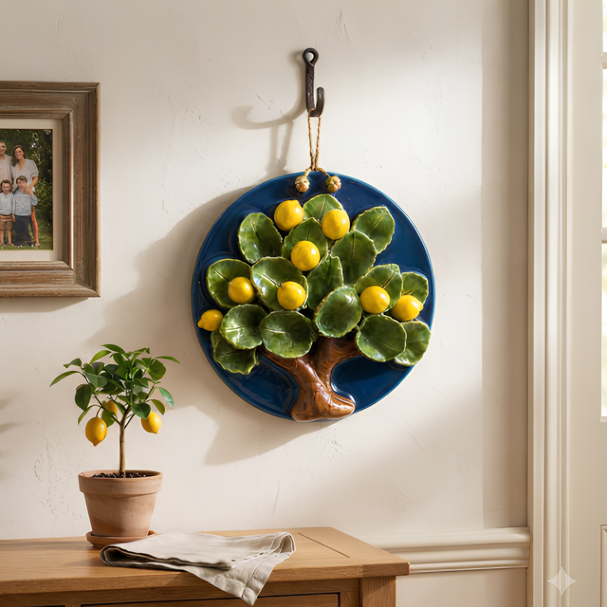3D Ceramic Lemon Tree Wall Hanging Plaque, Handmade Mediterranean Kitchen Wall Decor • HX47