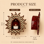Handcrafted Red Sunburst Ceramic Wall Candle Sconce, Burgundy Sun Medallion Tealight Holder • HX35