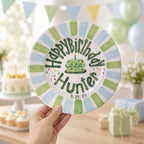 Personalized Green Blue Birthday Plate, Custom Ceramic Birthday Dish, Striped Cake Plate, Boys Birthday Tradition Heirloom Keepsake | B021