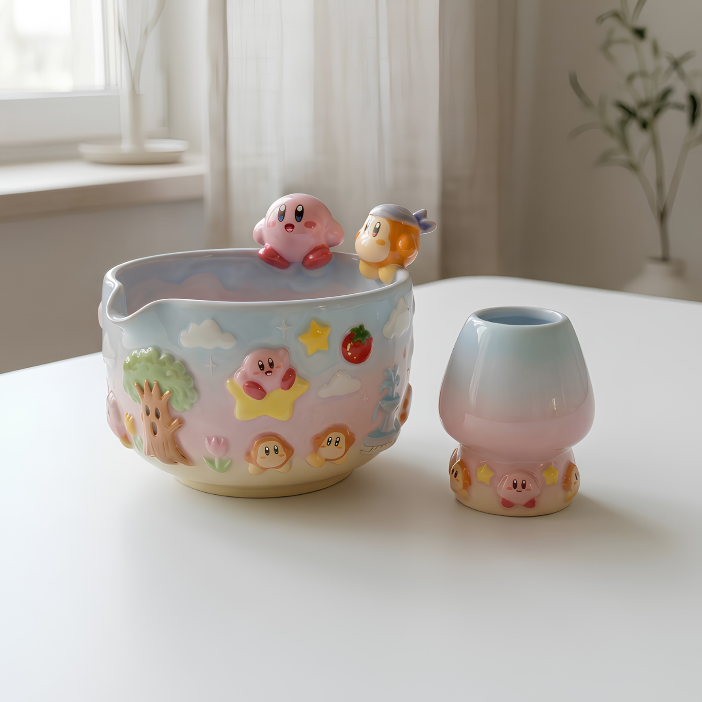 Ombre Kirby and Waddle Dee Matcha Bowl | Handmade Ceramic Chawan | LA018