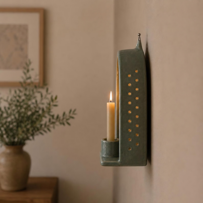 Ceramic Ajour Wall Candle Holder, Shadow Casting Wall Sconce, Handmade Perforated Candle Holder, Housewarming Gift Decor | LA128