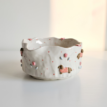 Handmade Dachshund Dog Ceramic Matcha Bowl Set | Cute Sweater Dachshund Chawan & Whisk Holder • HX58