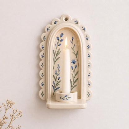 Wall Candle Holder, Handmade Ceramic Sconce, Floral Taper Candle Holder, Cottagecore Wall Decor | LA116