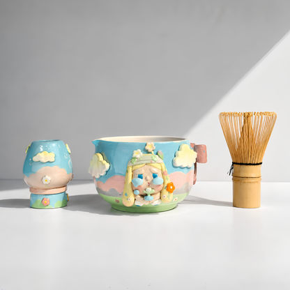 Limited Cry Baby 3D Handcrafted Ceramic Matcha Bowl and Whisk Holder Set – Whimsical Matchawan • HX03