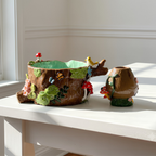 Handmade Ancient Tree Stump Ceramic Matcha Set • Forest Mushroom Chawan Bowl & Whisk Holder • HX52