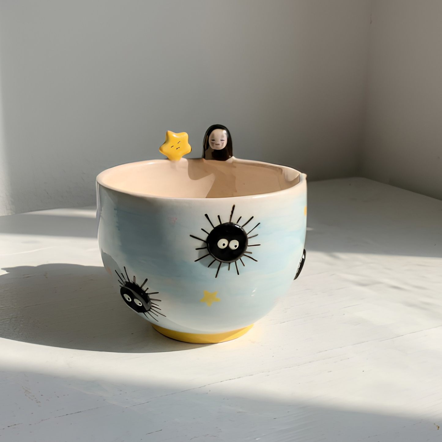 Spirited Away No-Face & Soot Sprite 3D Handcrafted Ceramic Matcha Bowl and Whisk Holder Set • HX18