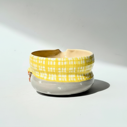 Handmade Cozy Hiding Cat Ceramic Matcha Bowl Set | Kawaii Plaid Tea Set • HX56