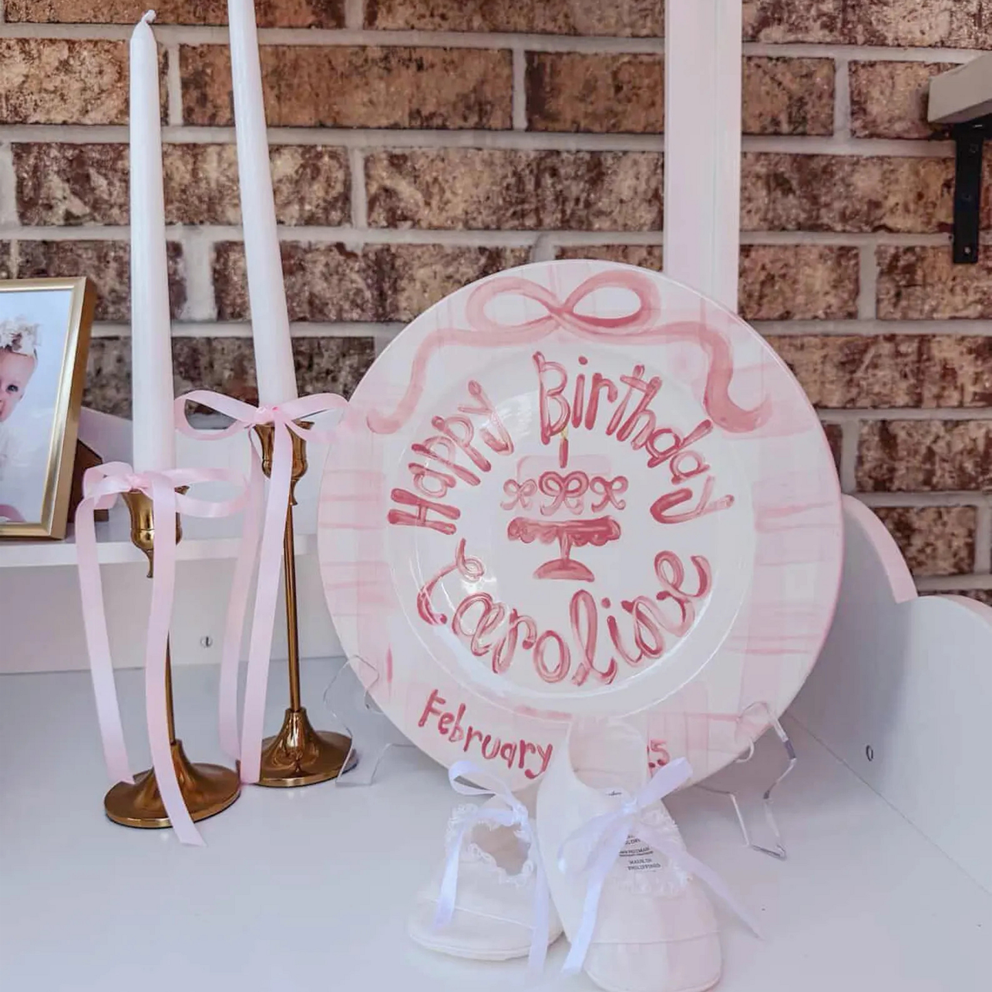 Personalized Handcrafted Ceramic Plate: Heirloom Bows & Pedestal Cake | BHL005