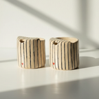 Handcrafted Ceramic Travel Mug with Blue Stripes and Red Heart – Minimalist Reusable Ceramic Coffee Cup & Tumbler • HX03