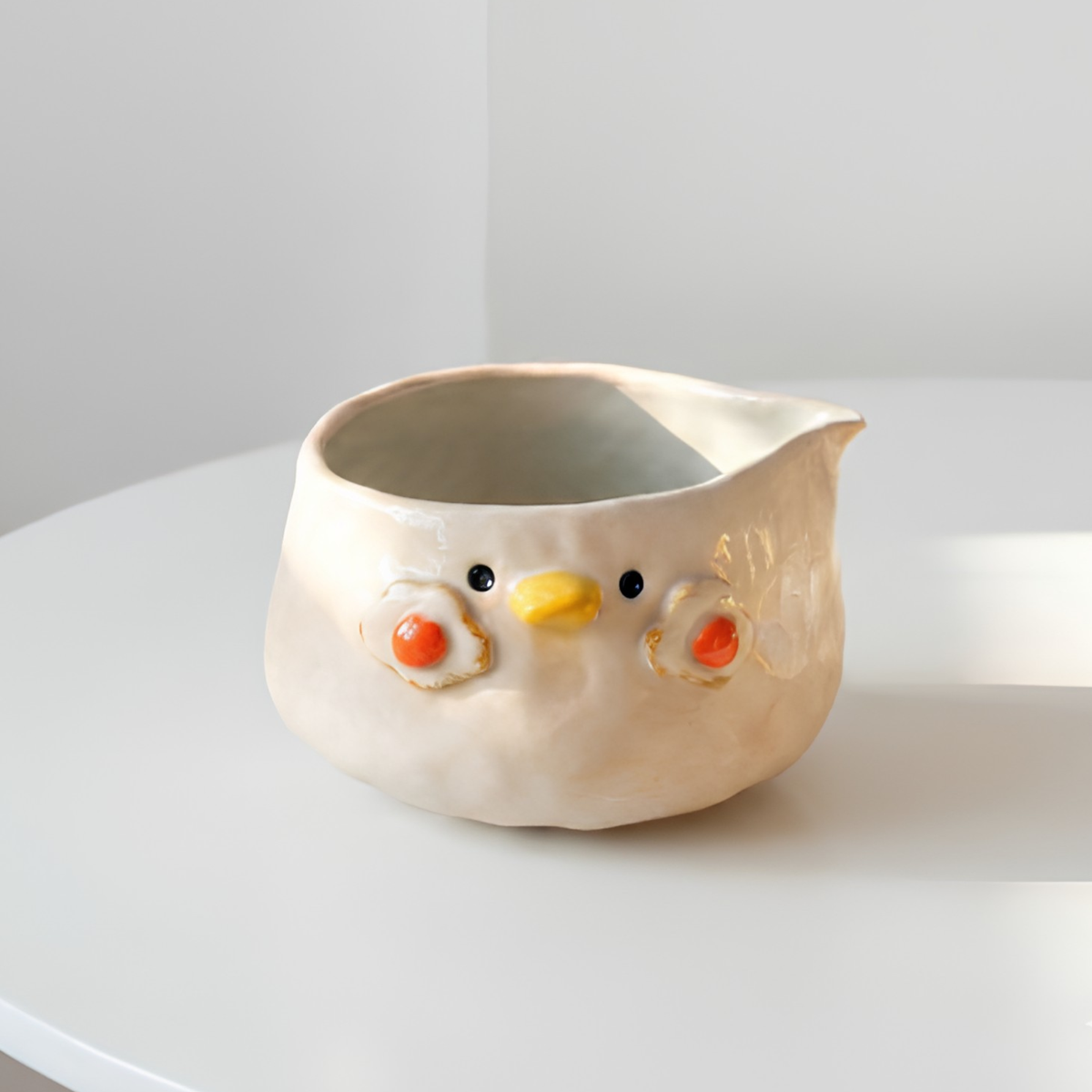 Handmade Kawaii Chick Ceramic Matcha Bowl Set | Aesthetic Breakfast Tea Set • HX60