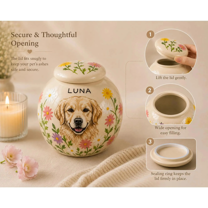 Hand-Painted Pet Portraint Urn | Personalized Ceramic Keepsake | LA200